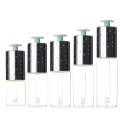 Glass Bottle with Diamond-studded Metalized T-shaped Push-button Pipette Cap